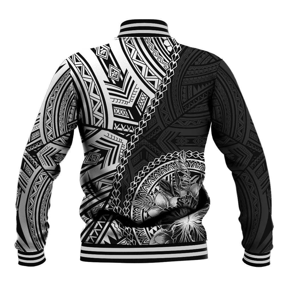 Hibiscus With Black Austronesian Tattoo Pattern Baseball Jacket LT05 - Polynesian Pride