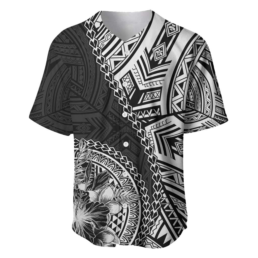Hibiscus With Black Austronesian Tattoo Pattern Baseball Jersey - Polynesian Pride