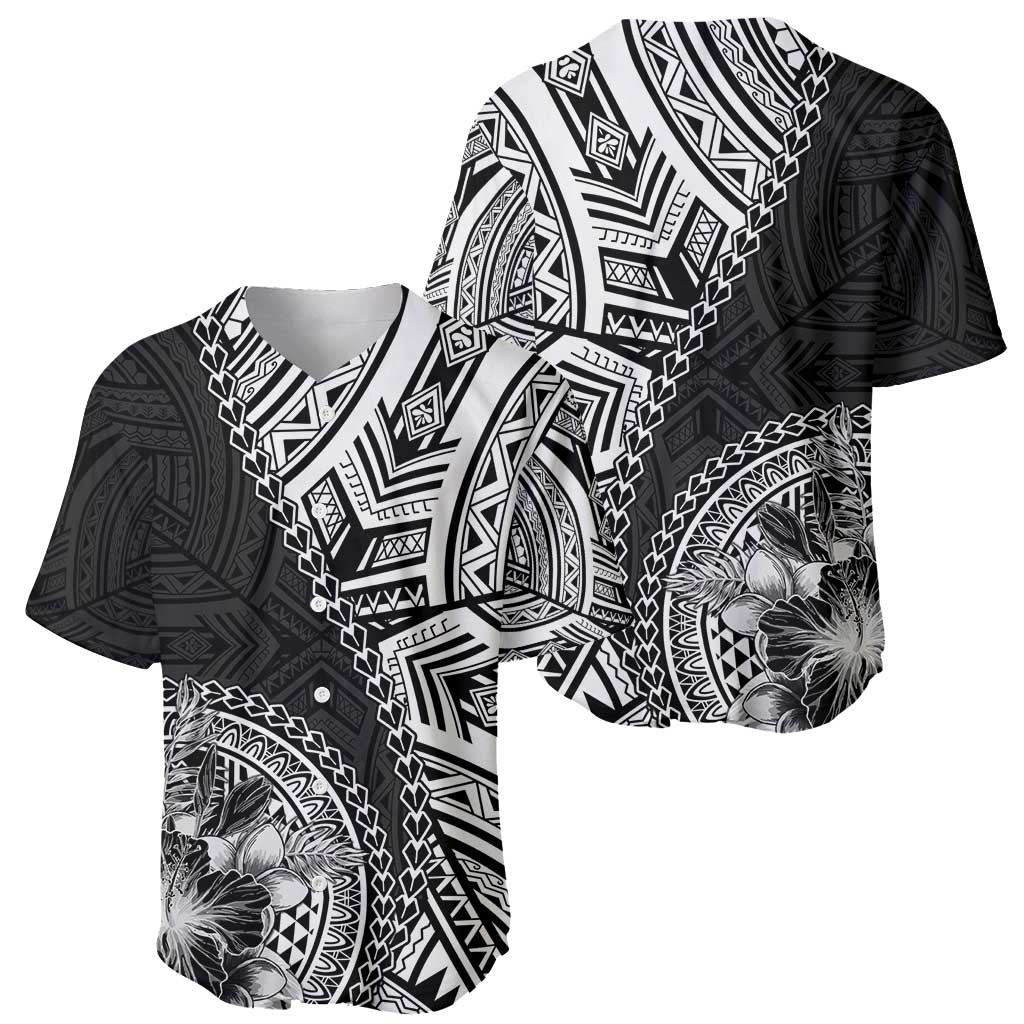 Hibiscus With Black Austronesian Tattoo Pattern Baseball Jersey - Polynesian Pride