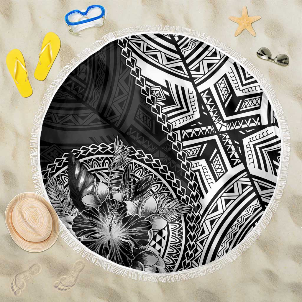 Hibiscus With Black Austronesian Tattoo Pattern Beach Blanket LT05 One Size 150cm Black - Polynesian Pride