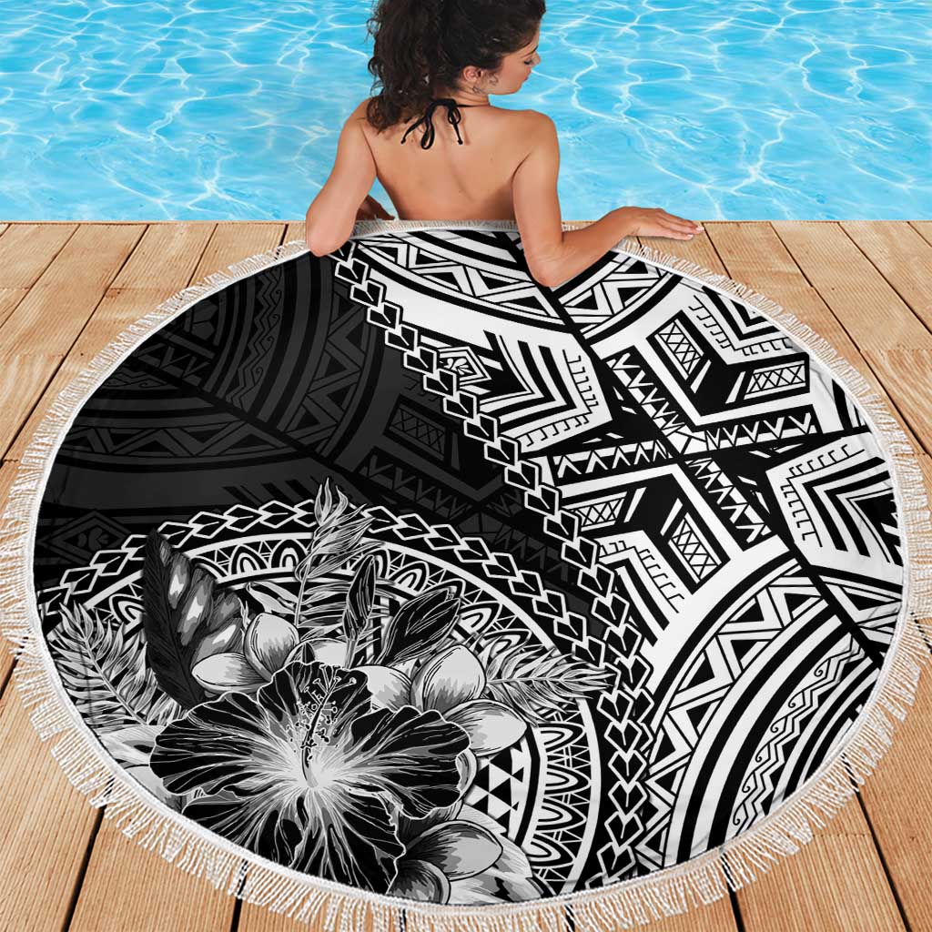 Hibiscus With Black Austronesian Tattoo Pattern Beach Blanket LT05 - Polynesian Pride