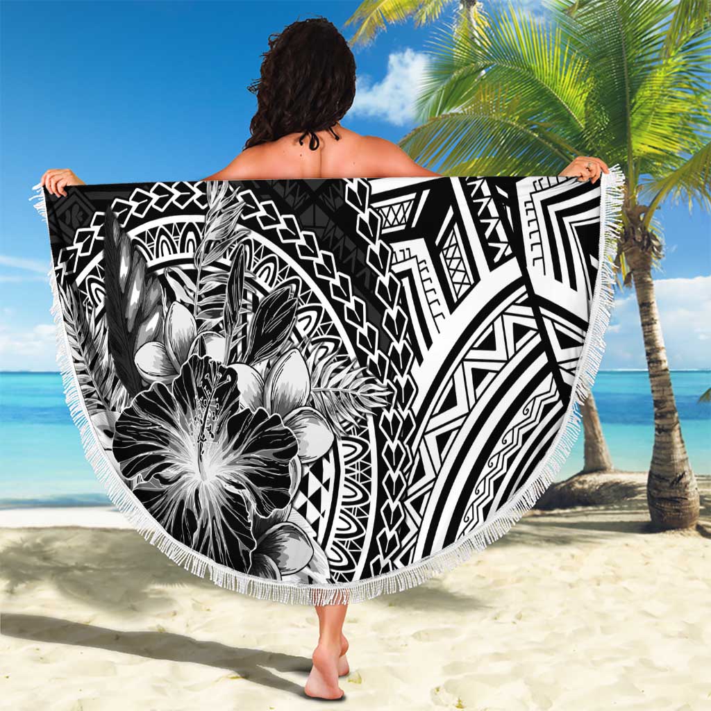 Hibiscus With Black Austronesian Tattoo Pattern Beach Blanket LT05 - Polynesian Pride