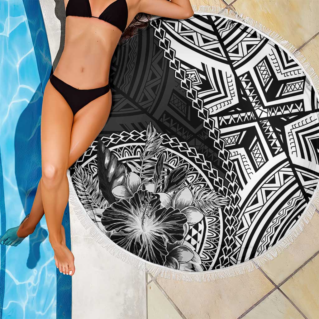 Hibiscus With Black Austronesian Tattoo Pattern Beach Blanket LT05 - Polynesian Pride