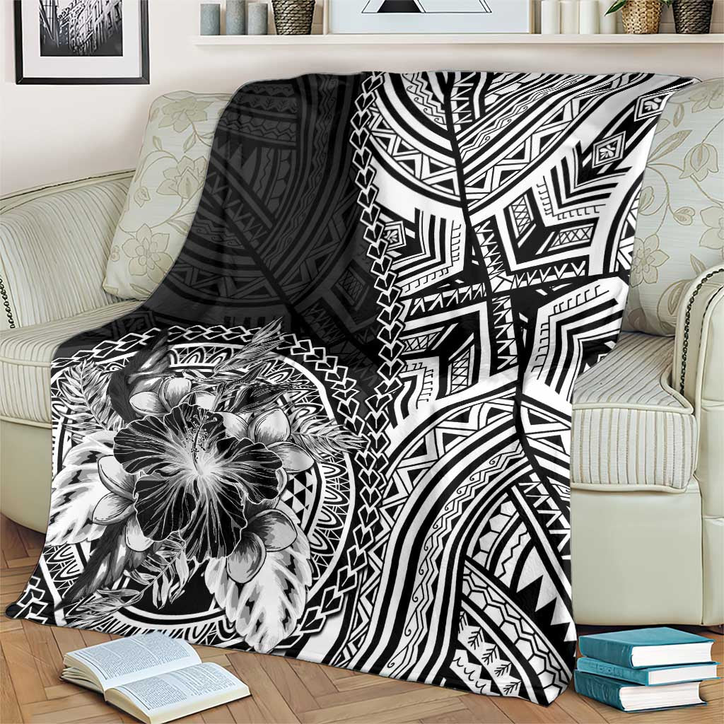 Hibiscus With Black Austronesian Tattoo Pattern Blanket - Polynesian Pride