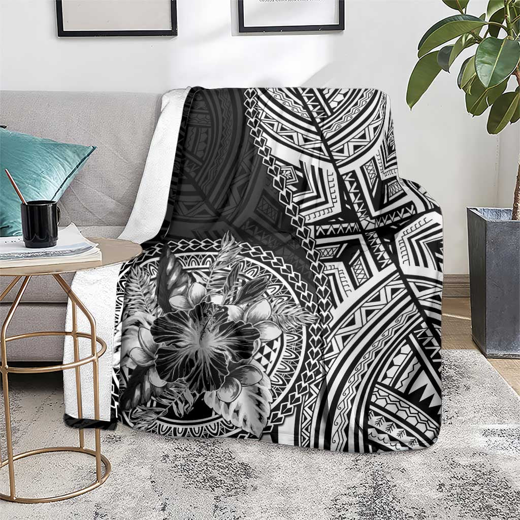 Hibiscus With Black Austronesian Tattoo Pattern Blanket - Polynesian Pride