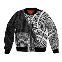 Hibiscus With Black Austronesian Tattoo Pattern Bomber Jacket - Polynesian Pride