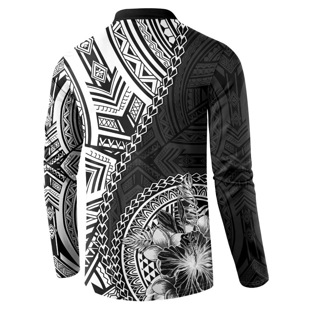 Hibiscus With Black Austronesian Tattoo Pattern Button Sweatshirt LT05 - Polynesian Pride