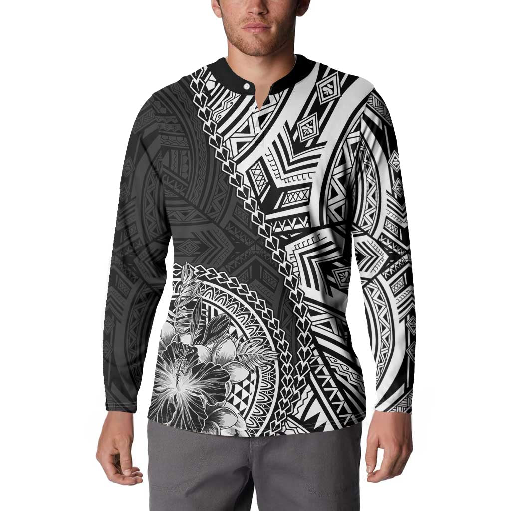 Hibiscus With Black Austronesian Tattoo Pattern Button Sweatshirt LT05 - Polynesian Pride