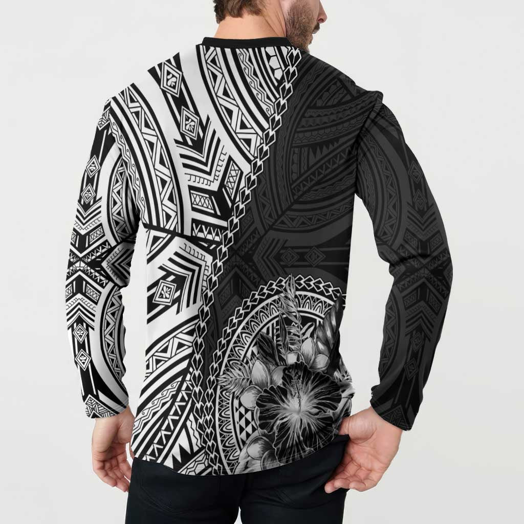 Hibiscus With Black Austronesian Tattoo Pattern Button Sweatshirt LT05 - Polynesian Pride