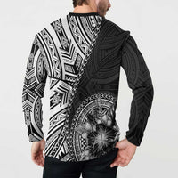 Hibiscus With Black Austronesian Tattoo Pattern Button Sweatshirt LT05 - Polynesian Pride