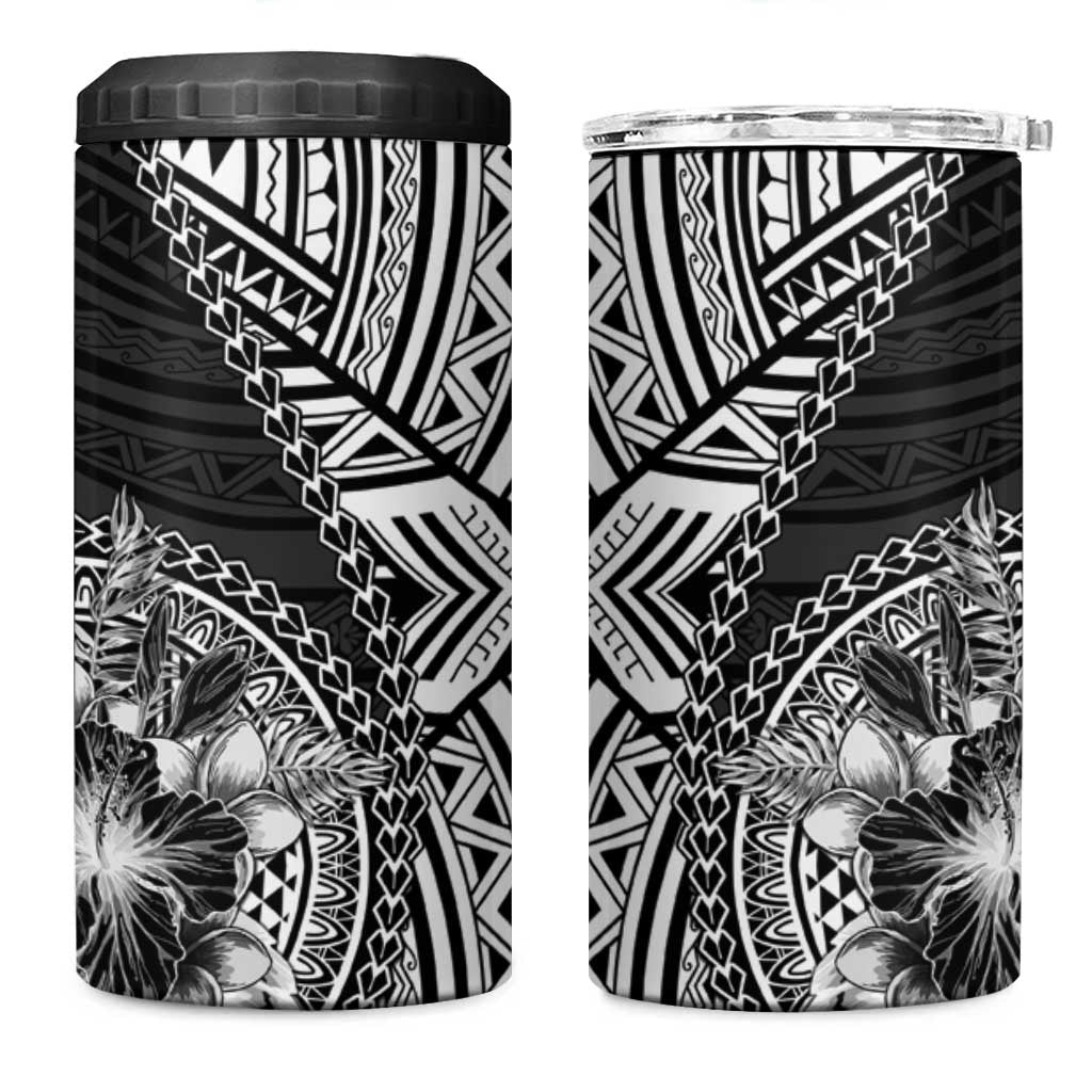 Hibiscus With Black Austronesian Tattoo Pattern 4 in 1 Can Cooler Tumbler LT05 One Size: 16 oz Black - Polynesian Pride