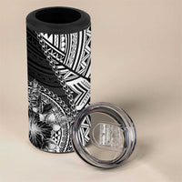 Hibiscus With Black Austronesian Tattoo Pattern 4 in 1 Can Cooler Tumbler LT05 - Polynesian Pride