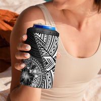 Hibiscus With Black Austronesian Tattoo Pattern 4 in 1 Can Cooler Tumbler LT05 - Polynesian Pride