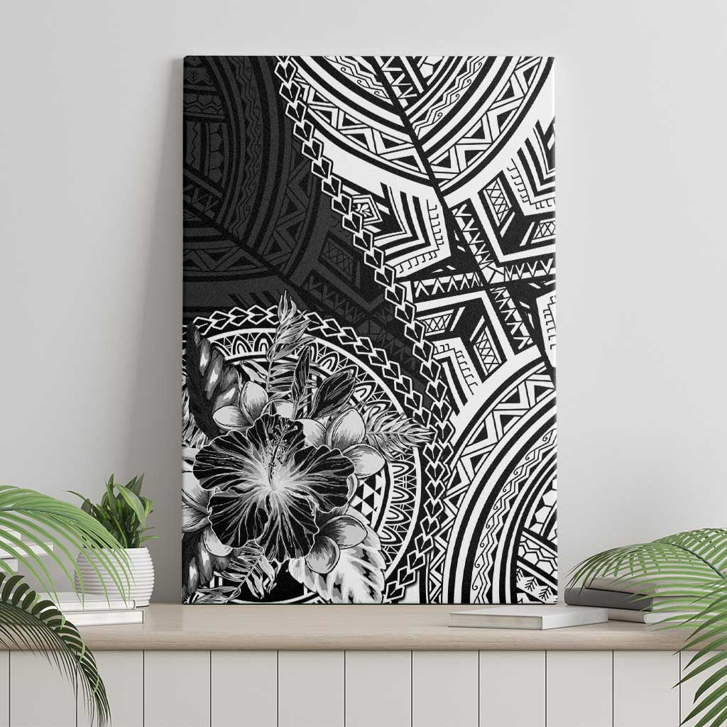 Hibiscus With Black Austronesian Tattoo Pattern Canvas Wall Art LT05 - Polynesian Pride