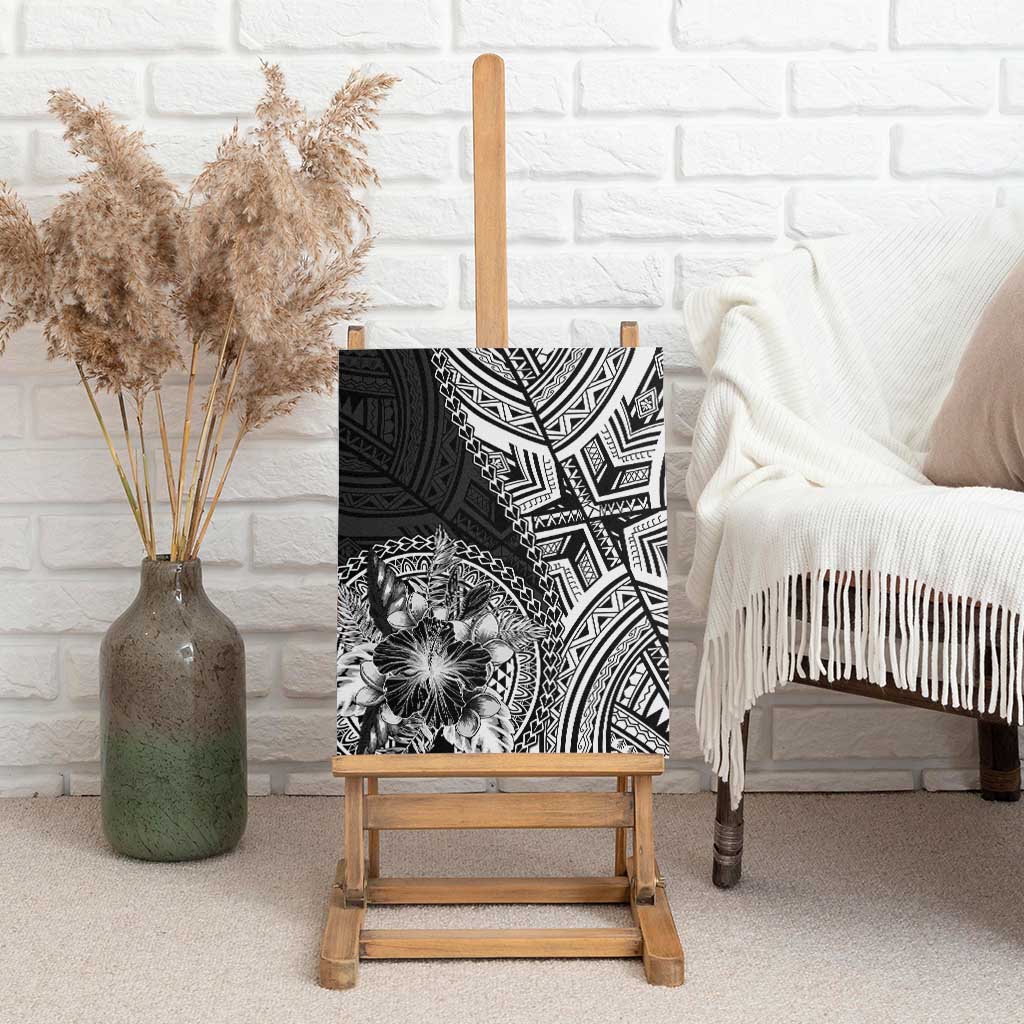 Hibiscus With Black Austronesian Tattoo Pattern Canvas Wall Art LT05 - Polynesian Pride