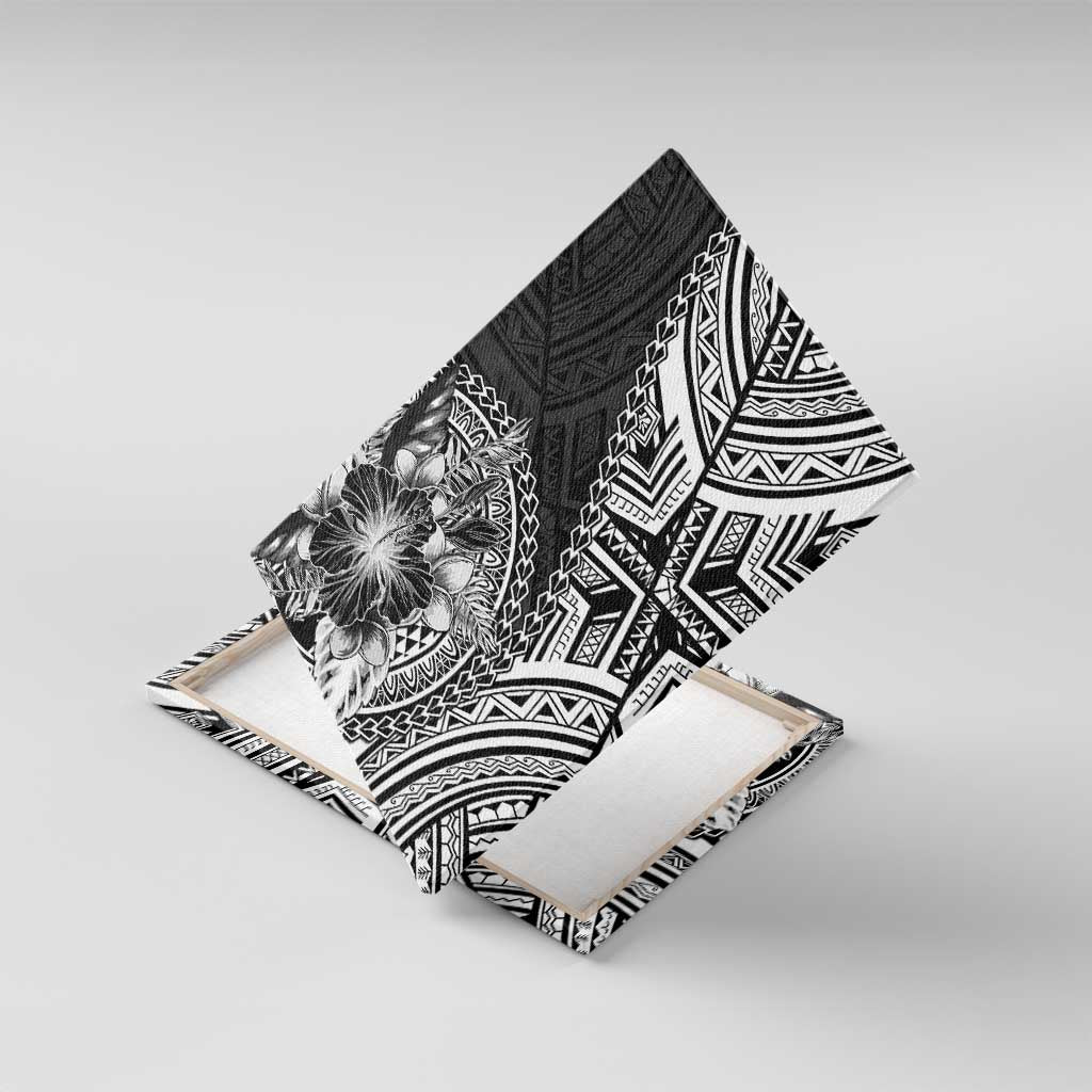 Hibiscus With Black Austronesian Tattoo Pattern Canvas Wall Art LT05 With Frame Black - Polynesian Pride