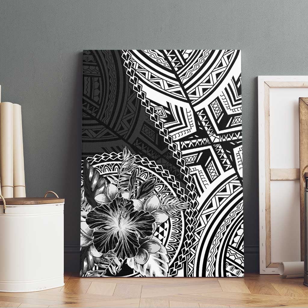 Hibiscus With Black Austronesian Tattoo Pattern Canvas Wall Art LT05 - Polynesian Pride
