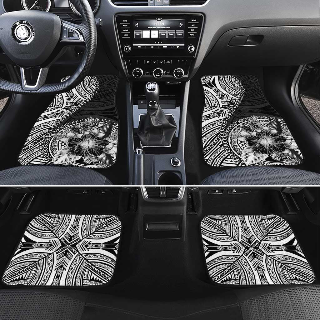 Hibiscus With Black Austronesian Tattoo Pattern Car Mats LT05 Set 4pcs Black - Polynesian Pride