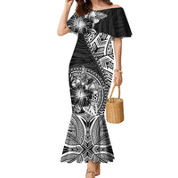 Hibiscus With Black Austronesian Tattoo Pattern Family Matching Mermaid Dress and Hawaiian Shirt - Polynesian Pride