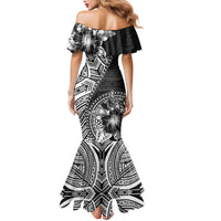 Hibiscus With Black Austronesian Tattoo Pattern Family Matching Mermaid Dress and Hawaiian Shirt - Polynesian Pride