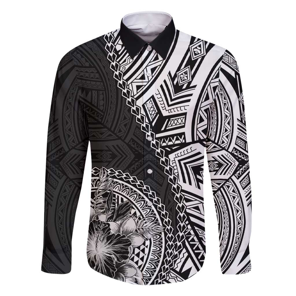 Hibiscus With Black Austronesian Tattoo Pattern Family Matching Short Sleeve Bodycon Dress and Hawaiian Shirt - Polynesian Pride