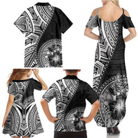 Hibiscus With Black Austronesian Tattoo Pattern Family Matching Summer Maxi Dress and Hawaiian Shirt - Polynesian Pride