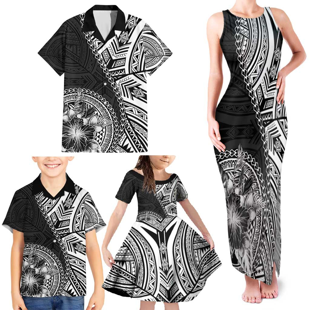 Hibiscus With Black Austronesian Tattoo Pattern Family Matching Tank Maxi Dress and Hawaiian Shirt - Polynesian Pride