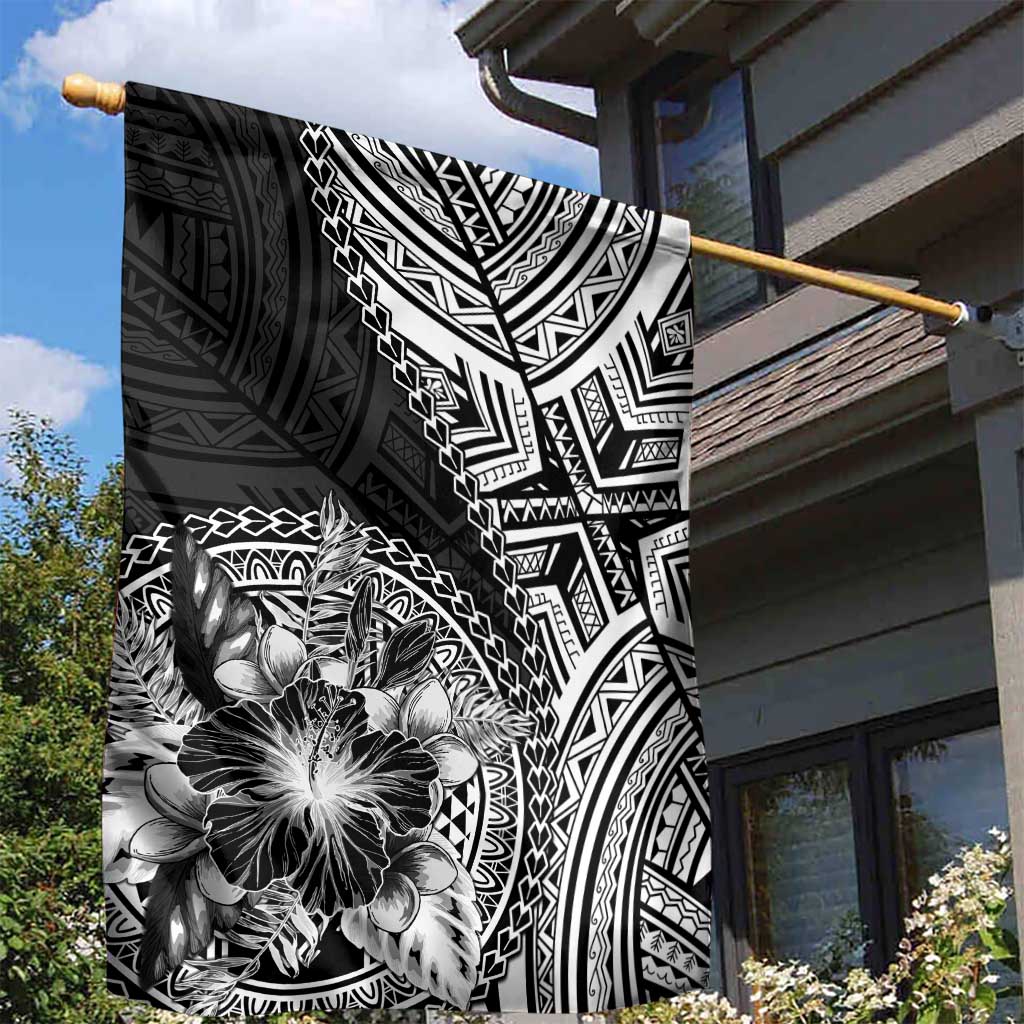 Hibiscus With Black Austronesian Tattoo Pattern Garden Flag - Polynesian Pride