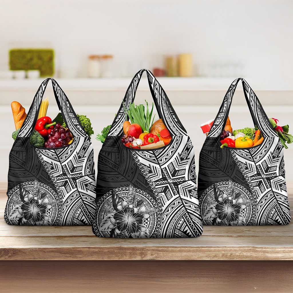 Hibiscus With Black Austronesian Tattoo Pattern Grocery Bag LT05 3-pack One Size Black - Polynesian Pride