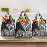 Hibiscus With Black Austronesian Tattoo Pattern Grocery Bag LT05 3-pack One Size Black - Polynesian Pride