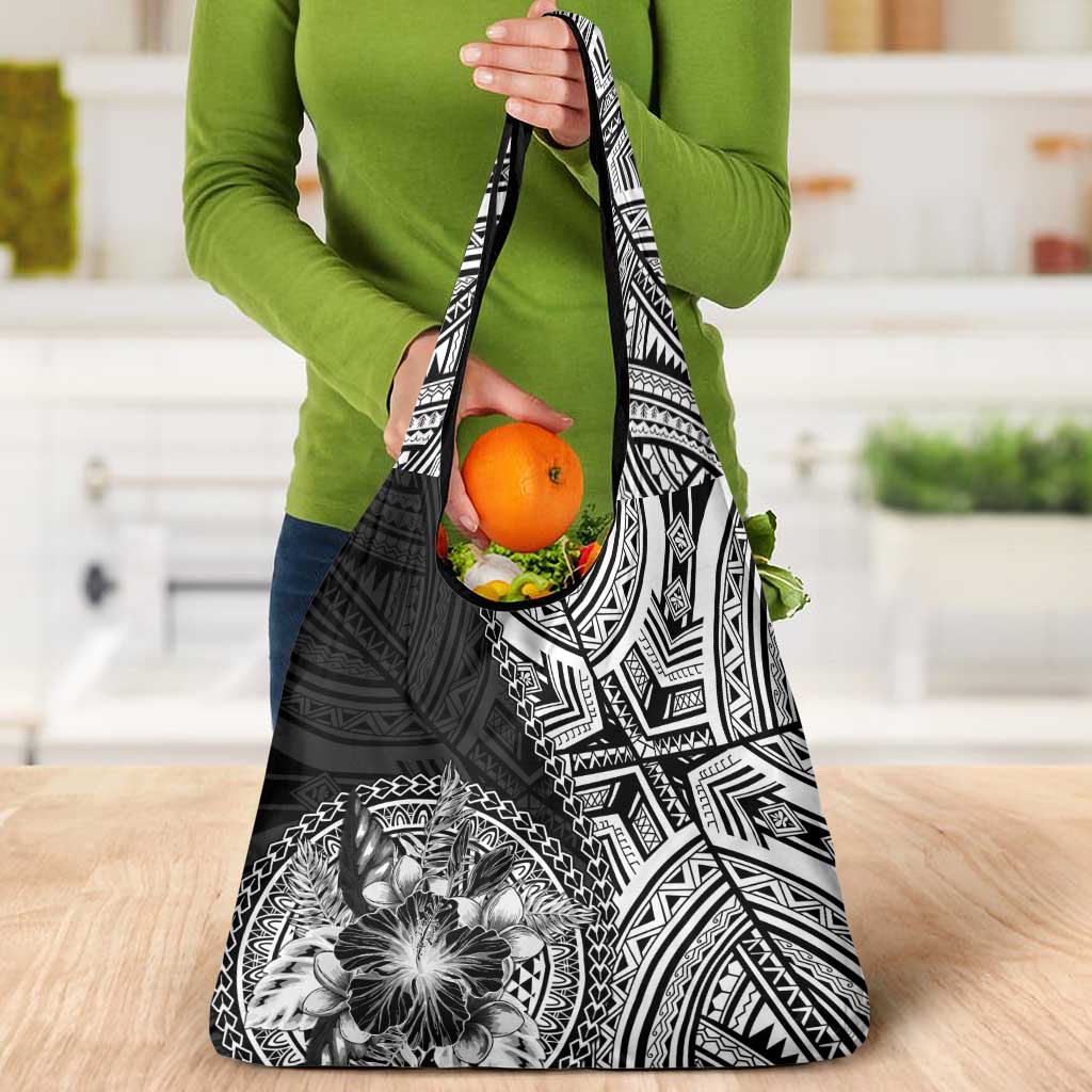 Hibiscus With Black Austronesian Tattoo Pattern Grocery Bag LT05 - Polynesian Pride