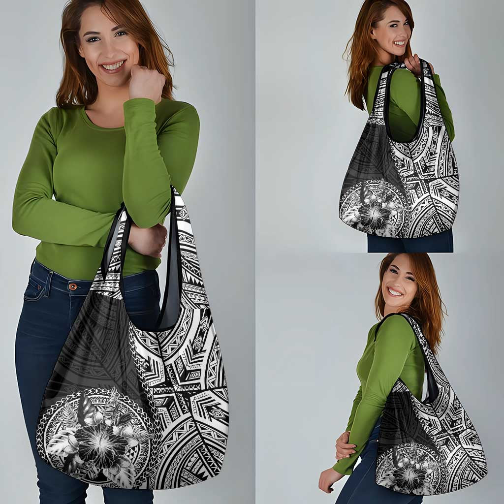 Hibiscus With Black Austronesian Tattoo Pattern Grocery Bag LT05 - Polynesian Pride