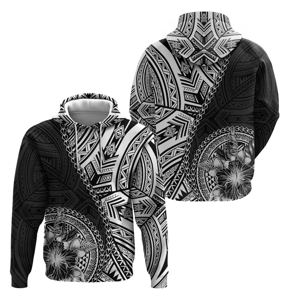 Hibiscus With Black Austronesian Tattoo Pattern Hoodie - Polynesian Pride