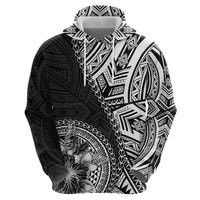 Hibiscus With Black Austronesian Tattoo Pattern Hoodie - Polynesian Pride