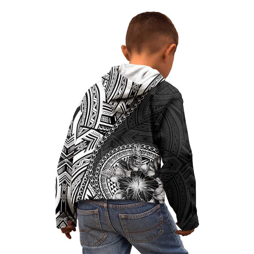 Hibiscus With Black Austronesian Tattoo Pattern Kid Hoodie - Polynesian Pride