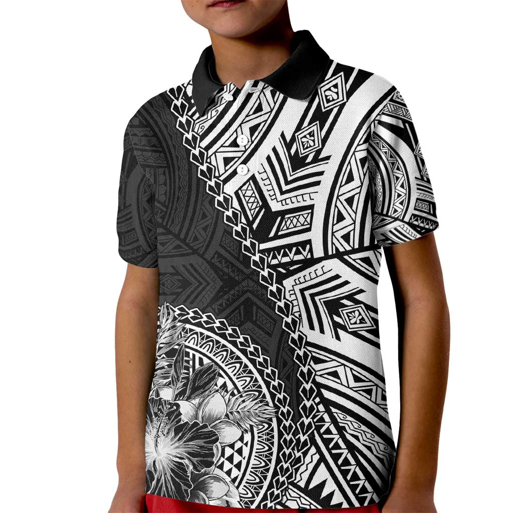 Hibiscus With Black Austronesian Tattoo Pattern Kid Polo Shirt - Polynesian Pride