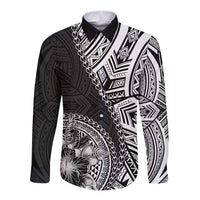 Hibiscus With Black Austronesian Tattoo Pattern Long Sleeve Button Shirt LT05 Unisex Black - Polynesian Pride
