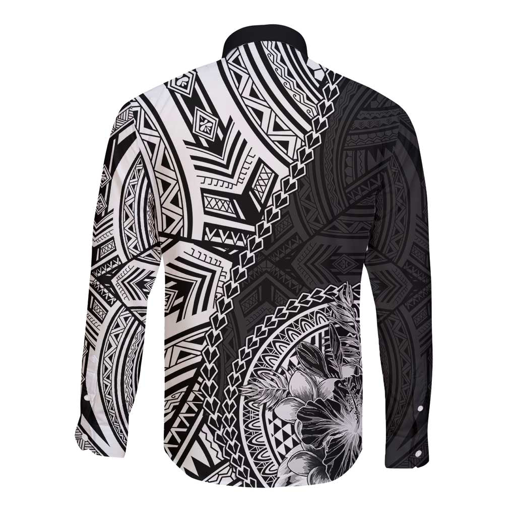 Hibiscus With Black Austronesian Tattoo Pattern Long Sleeve Button Shirt LT05 - Polynesian Pride