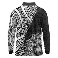 Hibiscus With Black Austronesian Tattoo Pattern Long Sleeve Polo Shirt - Polynesian Pride