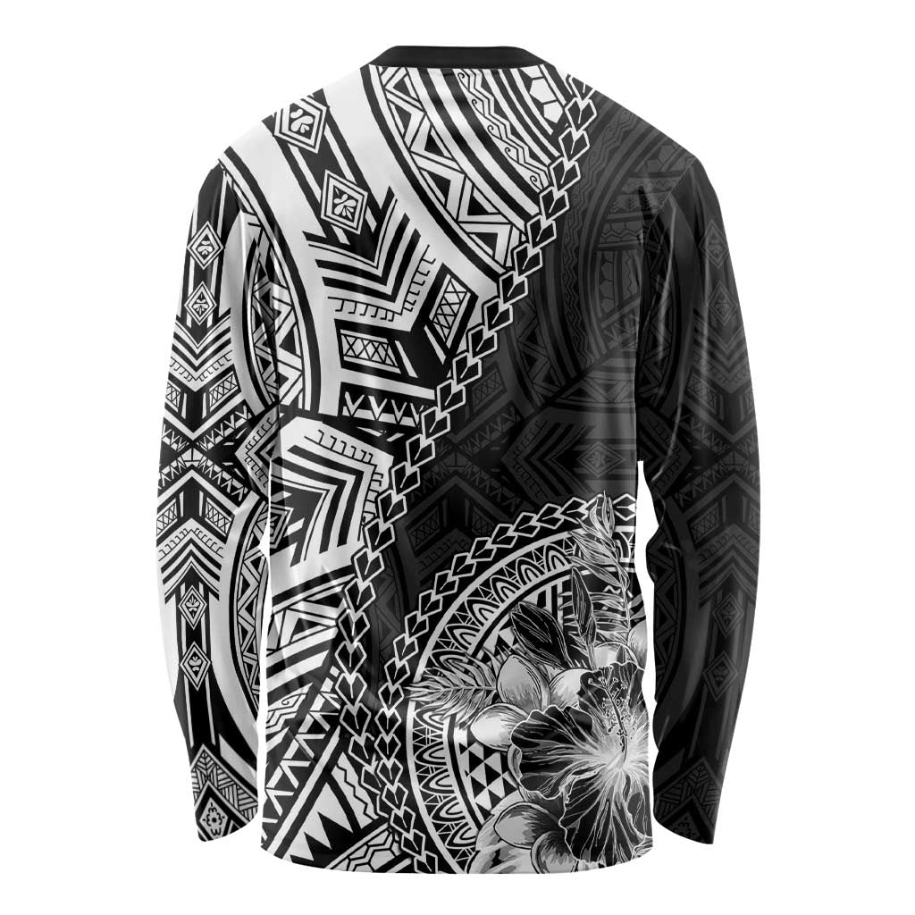 Hibiscus With Black Austronesian Tattoo Pattern Long Sleeve Shirt - Polynesian Pride