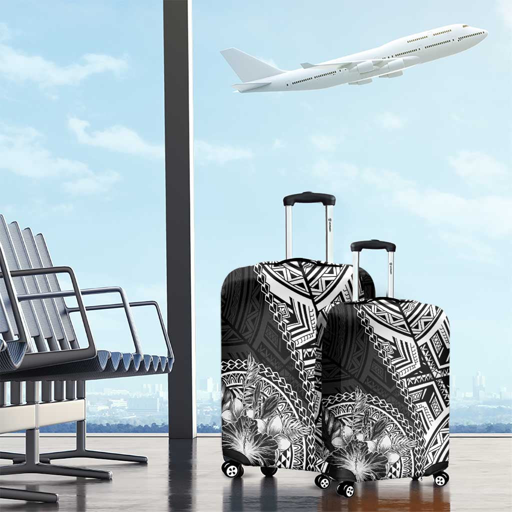 Hibiscus With Black Austronesian Tattoo Pattern Luggage Cover - Polynesian Pride
