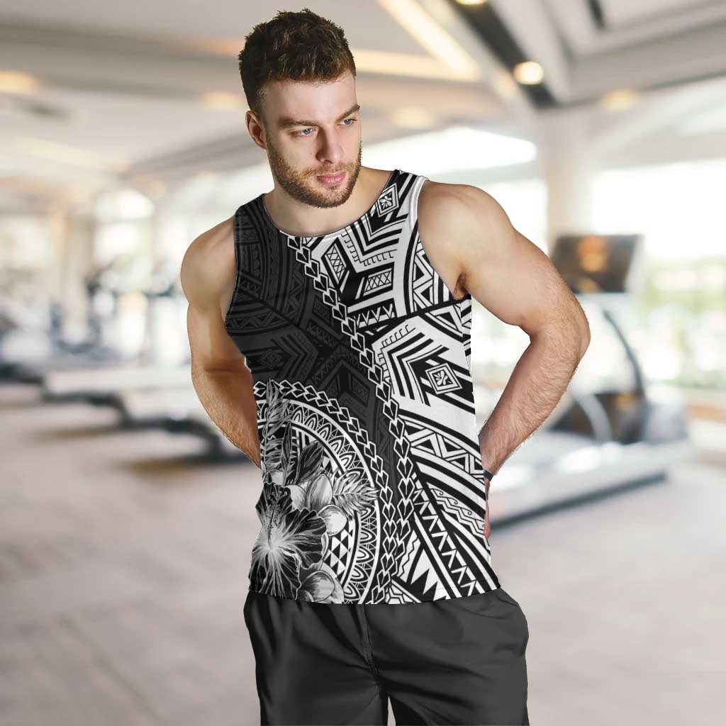 Hibiscus With Black Austronesian Tattoo Pattern Men Tank Top LT05 Black - Polynesian Pride