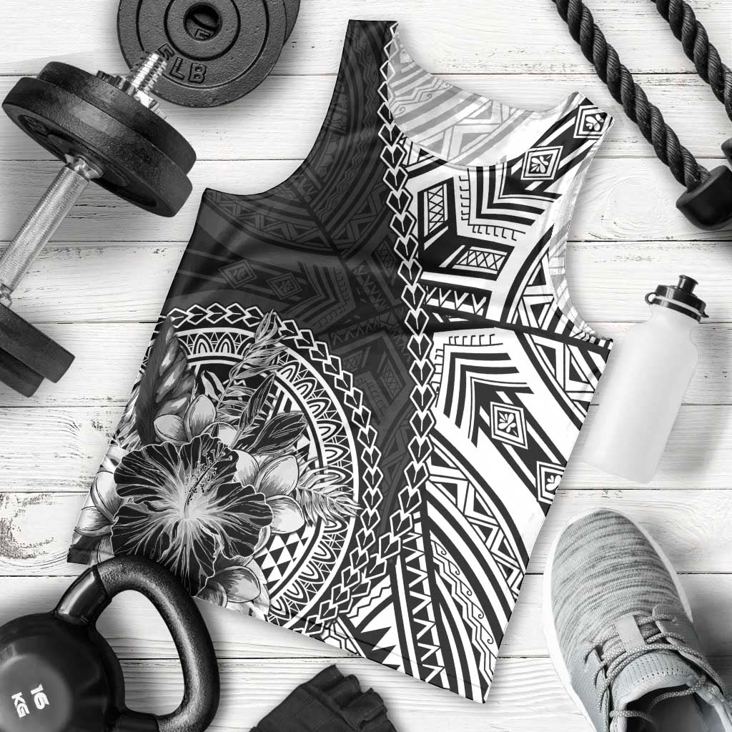 Hibiscus With Black Austronesian Tattoo Pattern Men Tank Top LT05 - Polynesian Pride