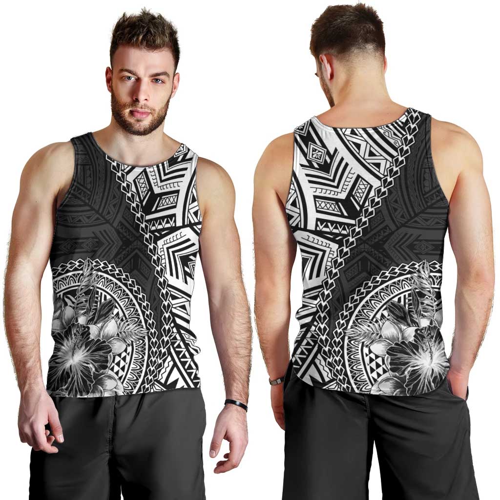 Hibiscus With Black Austronesian Tattoo Pattern Men Tank Top LT05 - Polynesian Pride