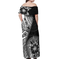 Hibiscus With Black Austronesian Tattoo Pattern Off Shoulder Maxi Dress LT05 - Polynesian Pride