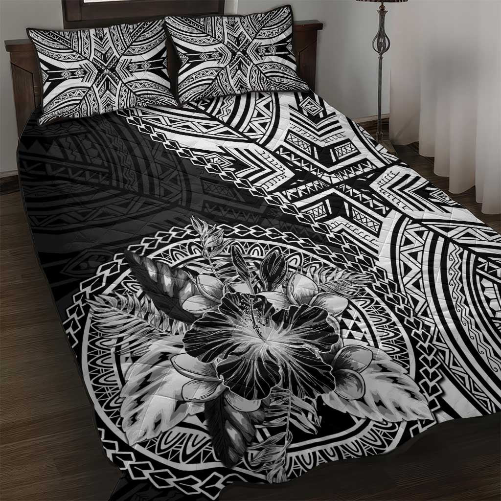 Hibiscus With Black Austronesian Tattoo Pattern Quilt Bed Set - Polynesian Pride