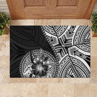 Hibiscus With Black Austronesian Tattoo Pattern Rubber Doormat LT05 Black - Polynesian Pride