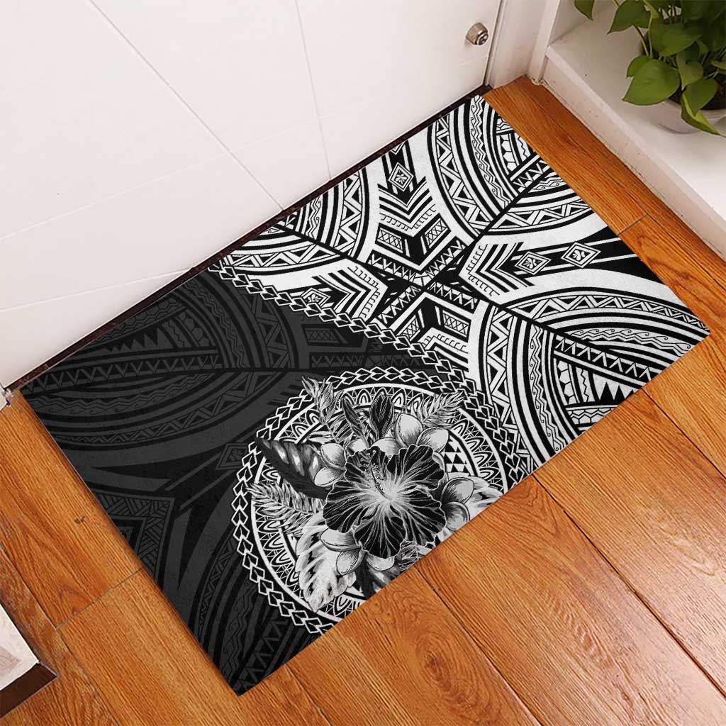 Hibiscus With Black Austronesian Tattoo Pattern Rubber Doormat LT05 - Polynesian Pride