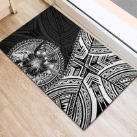 Hibiscus With Black Austronesian Tattoo Pattern Rubber Doormat LT05 - Polynesian Pride
