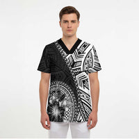Hibiscus With Black Austronesian Tattoo Pattern Scrub Top LT05 - Polynesian Pride